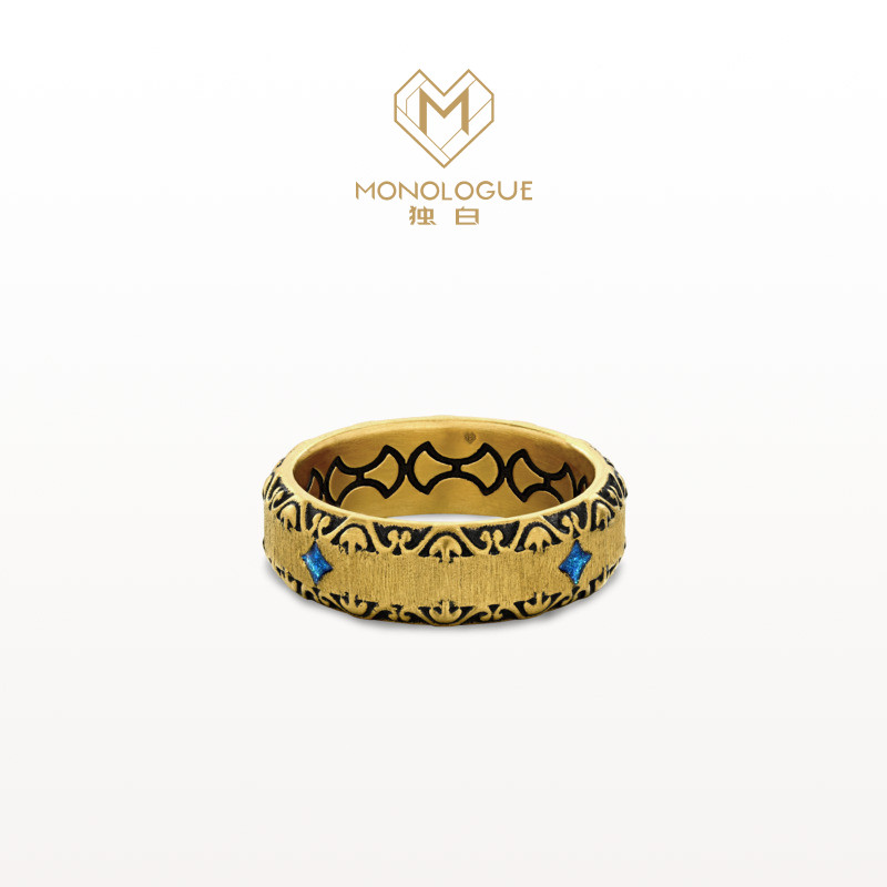 MONOLOGUE Monologue Atlantis Deep Sea Starburst Pattern Retro Gold Gilt Ring