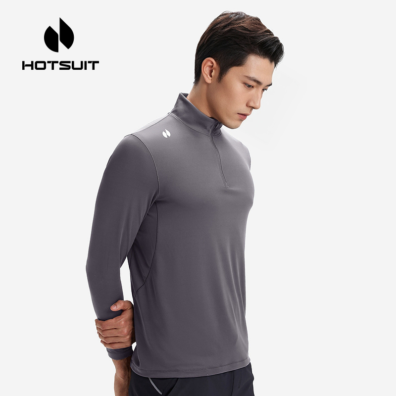 hotsuit后秀长袖T恤男士冬季新款立领拉链上衣速干运动跑步健身服 - 图0