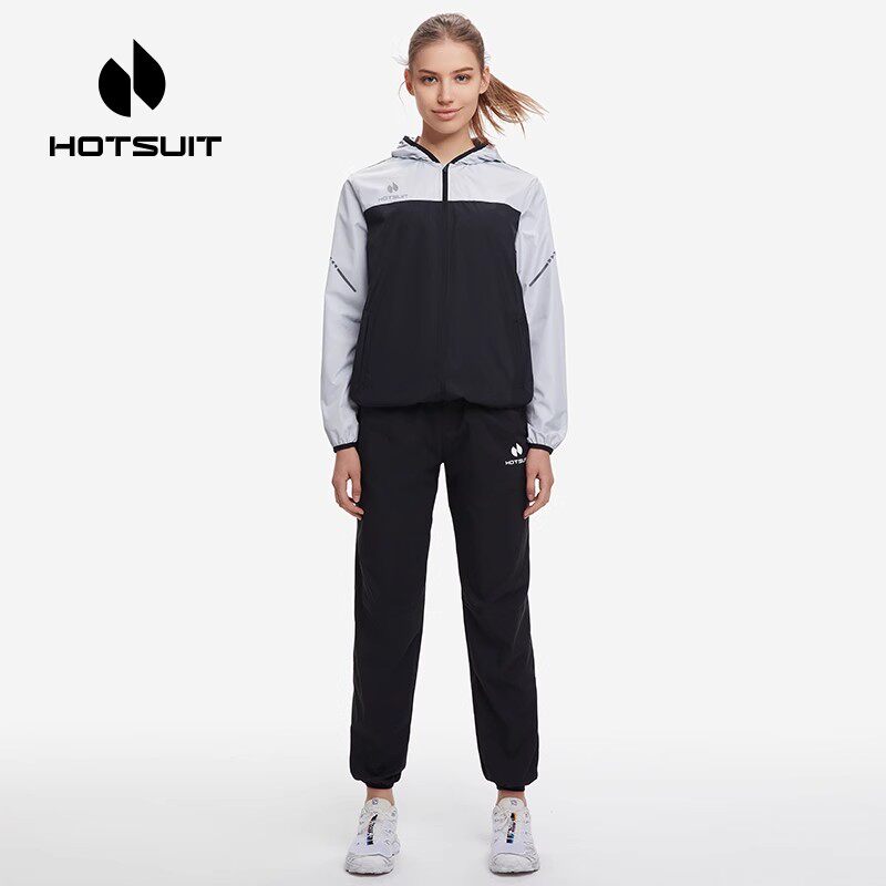 hotsuit后秀暴汗服女夜跑运动长袖套装夏季男发汗透气跑步健身服