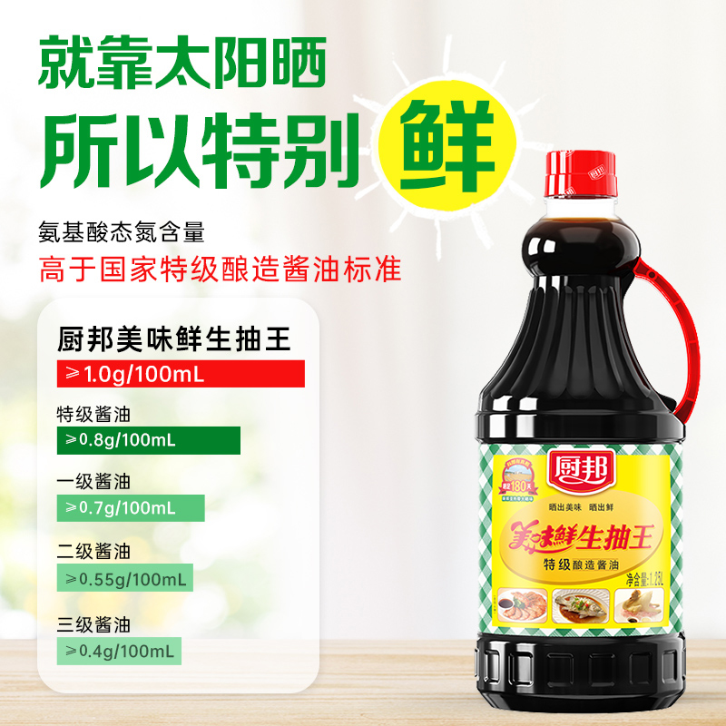 厨邦美味鲜生抽王1.25L黄豆酿造特级金品生抽1.43L大瓶酱油菜提鲜-图3