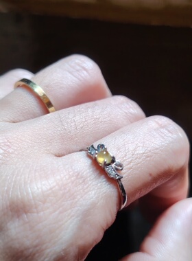 925银镶嵌天然a货翡翠缅料冰黄戒指女款时尚个性简约百搭饰品礼物