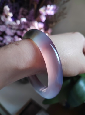 60-61圈口天然原色无烧无染色紫玉髓手镯灰紫色玛瑙玉髓高冰种