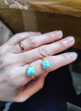 天然海纹石戒指女款925银镶嵌时尚个性简约百搭饰品礼物活口