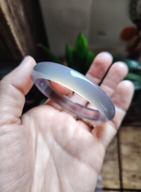 50圈口天然无烧无染色灰紫玉髓手镯玛瑙玉镯送女友生日礼物