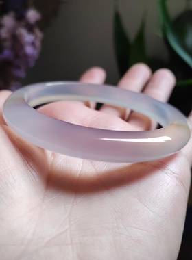 60-61圈口天然原色无烧无染色紫玉髓手镯灰紫色高冰玛瑙玉镯