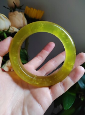 58圈口天然原色无烧无染色黄金玉暴风雪唯美岫玉手镯