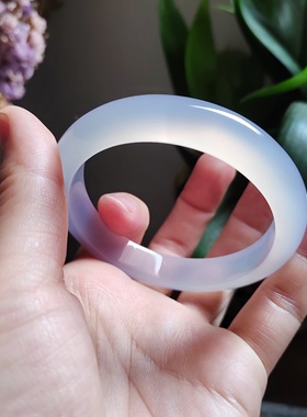 57-58圈口天然原色无烧无染色灰紫色玉髓手镯玛瑙手镯