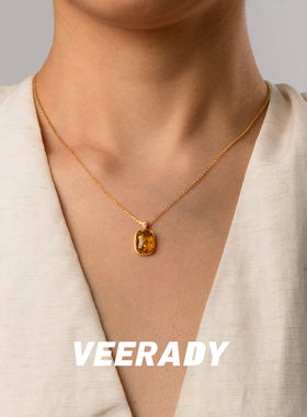 薇拉蒂S925纯银琥珀无事牌项链