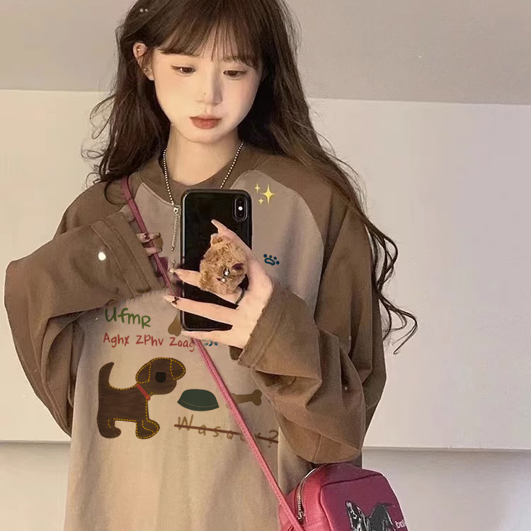 美式复古美拉德穿搭秋冬季新款大码长袖T恤女胖MM卡通动漫上衣ins - 图2