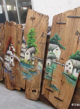 中国风手绘漆画风景工艺画定制
