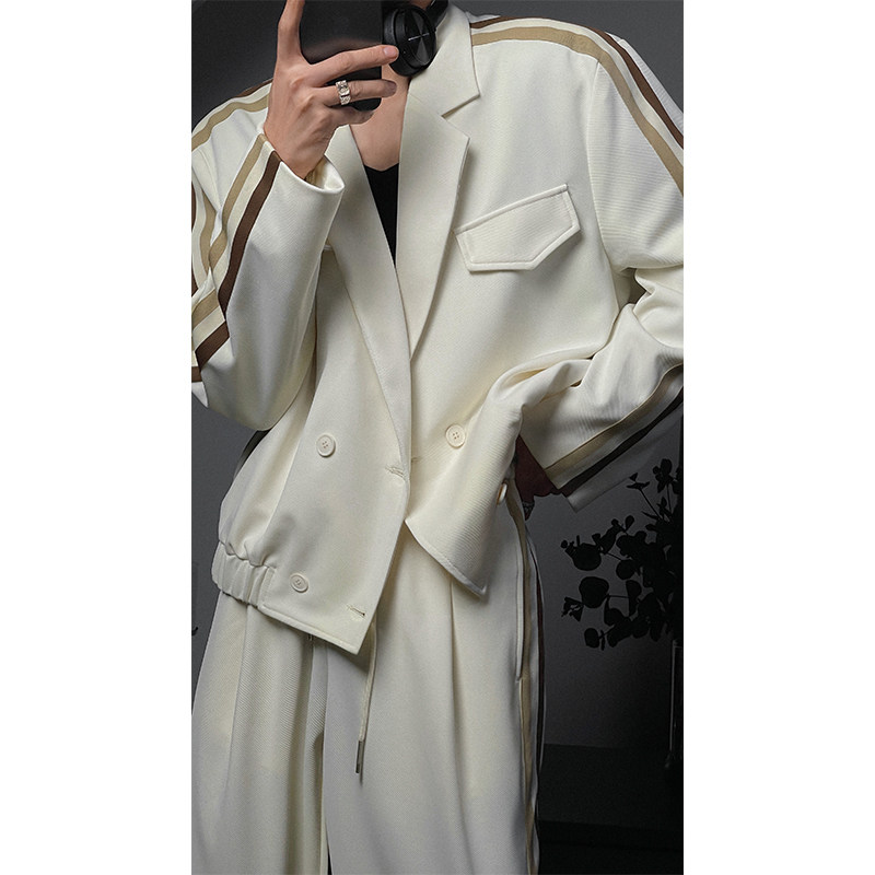 龙叨叨 原创设计撞色织带拼接西装套装 帅气休闲运动西服西裤新款,淘宝优惠券,粉丝福利购,淘宝优惠卷