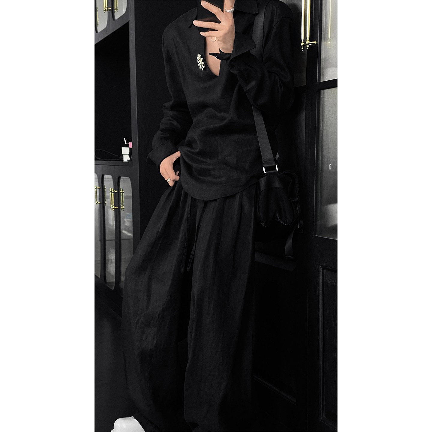 龙叨叨夏季新品老钱风亚麻衬衫套装男简约薄款长袖衬衣休闲长裤,淘宝优惠券,粉丝福利购,淘宝优惠卷