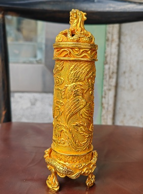 新品纯铜鎏金龙凤貔貅龙柱香筒品相如图按图发货