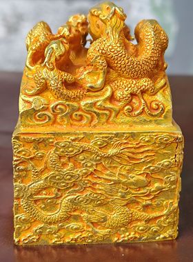 纯铜九龙金玺祥龙家居客厅装饰品摆件龙头铜龙印章大号中式