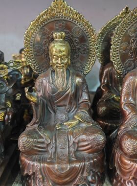 纯铜三清道祖一套摆件道德元始灵宝天尊太上老君太清玉清上清神像