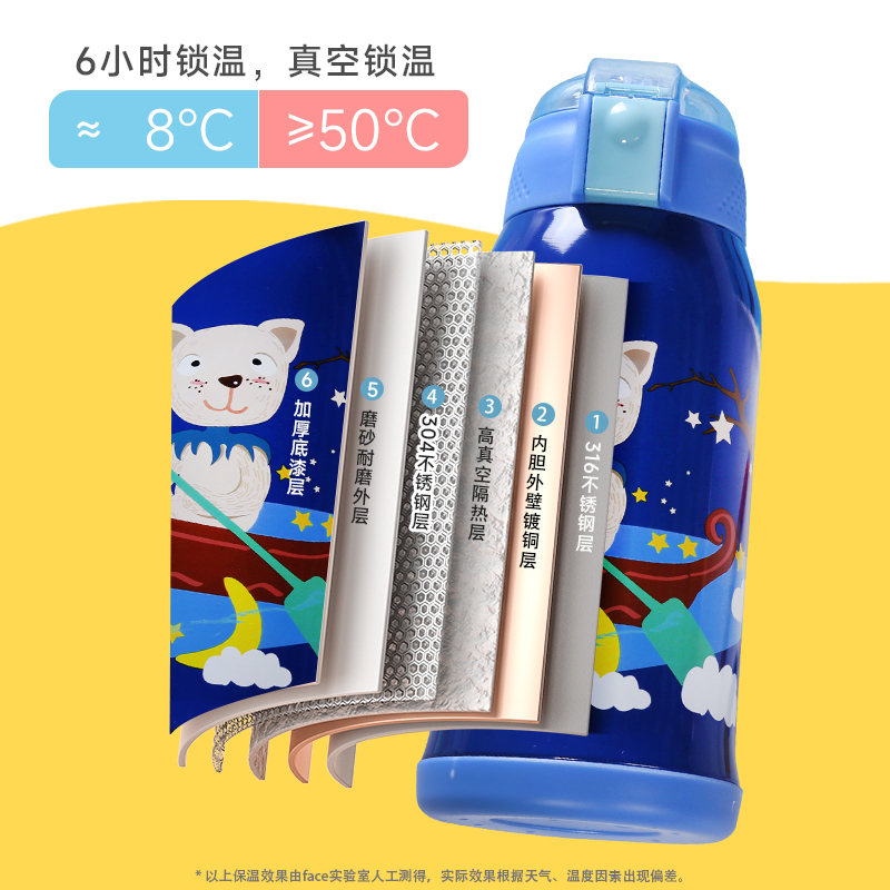 face儿童保温杯免费刻字316不锈钢新款双盖小学生宝宝便携水壶