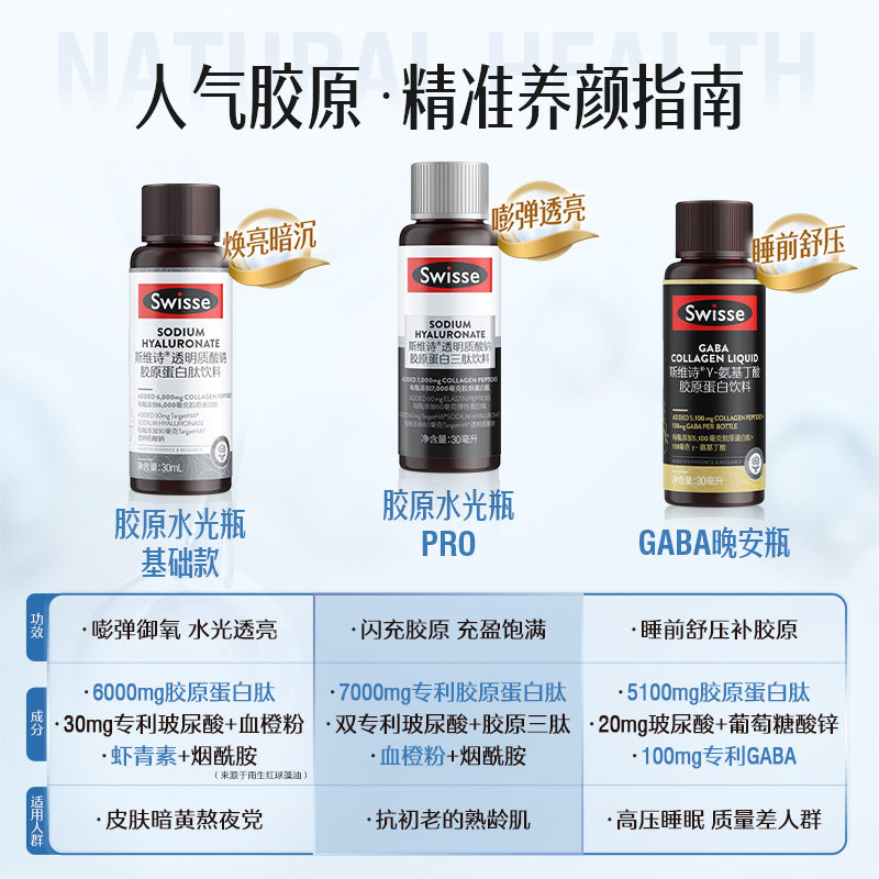 【双11抢购】Swisse斯维诗胶原水光瓶PRO鱼胶原蛋白肽口服玻尿酸