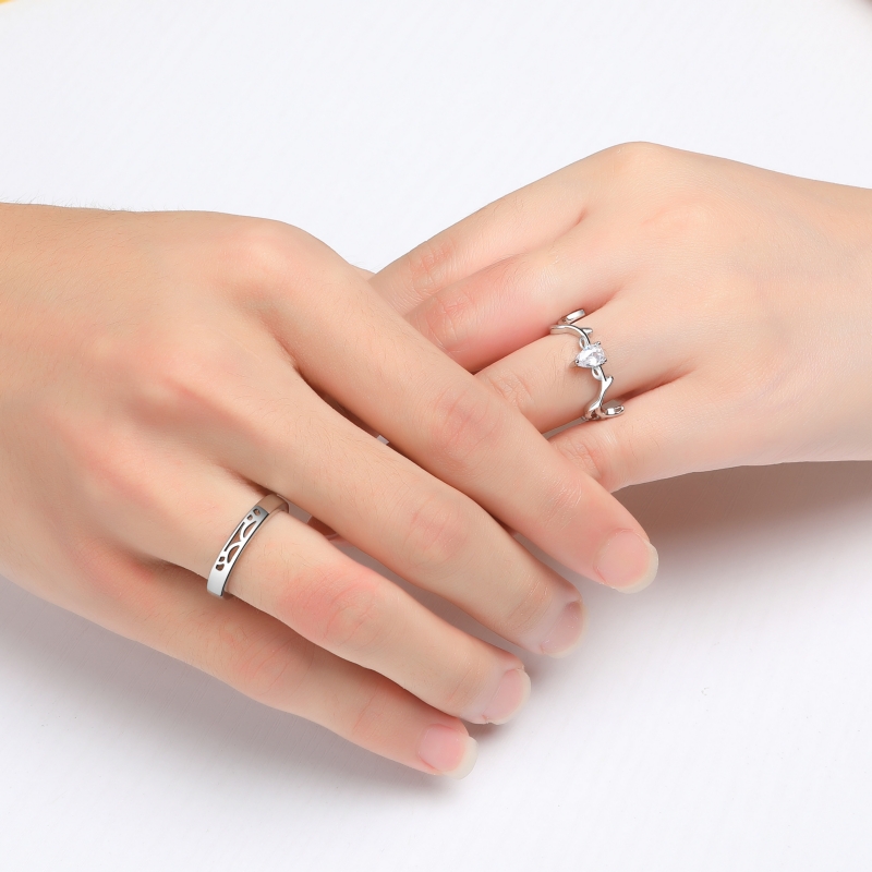 s925纯银一对求婚开口男女情侣戒指 五朵云珠宝戒指/指环