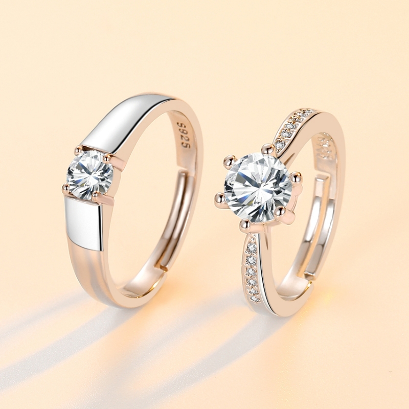 s925纯银一对求婚开口男女情侣戒指 五朵云珠宝戒指/指环