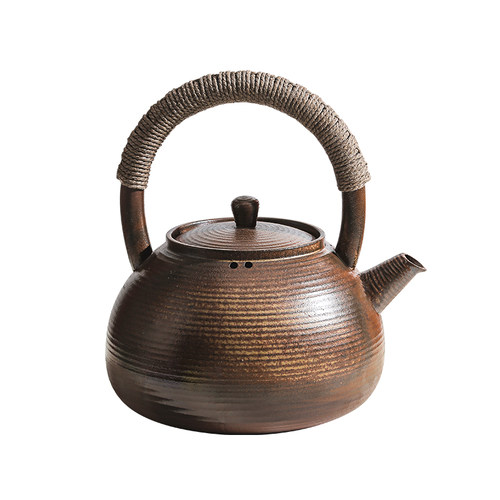 老岩泥柴烧纯手工提梁煮茶壶中式复古陶壶家用功夫茶具泡茶煮茶壶 - 图3