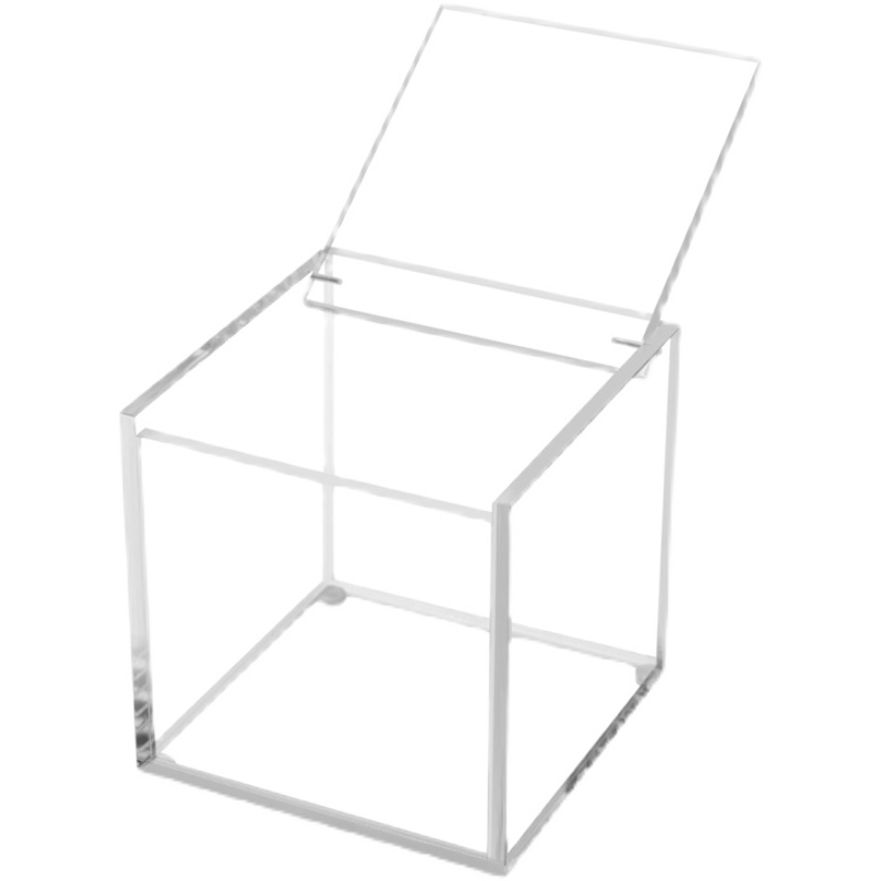 透明亚克力翻盖盒家居收纳盒有盖正方形防尘盒子简约玻璃化妆收纳 - 图3