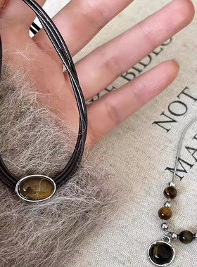 秋冬款复古虎眼石项链女百搭气质高级感毛衣链网红同款锁骨链颈链