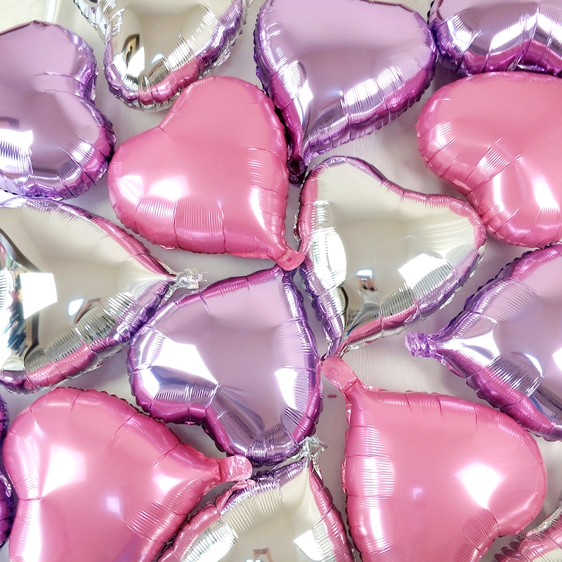 30个18寸铝膜爱心形气球套装送气筒丝带胶点生日派对婚房布置包邮