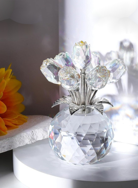 创意轻奢玫瑰花摆件桌面装饰艺术品高档水晶球礼品