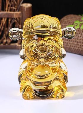黄水晶财神财神爷办公室摆件客厅装饰品玄关家居五路琉璃招财开业
