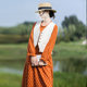 Literary orange polka dot long sleeve dress for women in spring