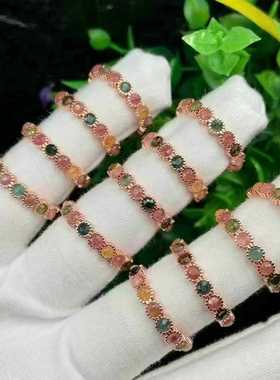 百搭火彩足天然碧玺排戒气质