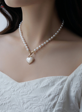 网红甜酷爱心珍珠项链女夏季2022年新款锁骨链颈链高级感轻奢小众