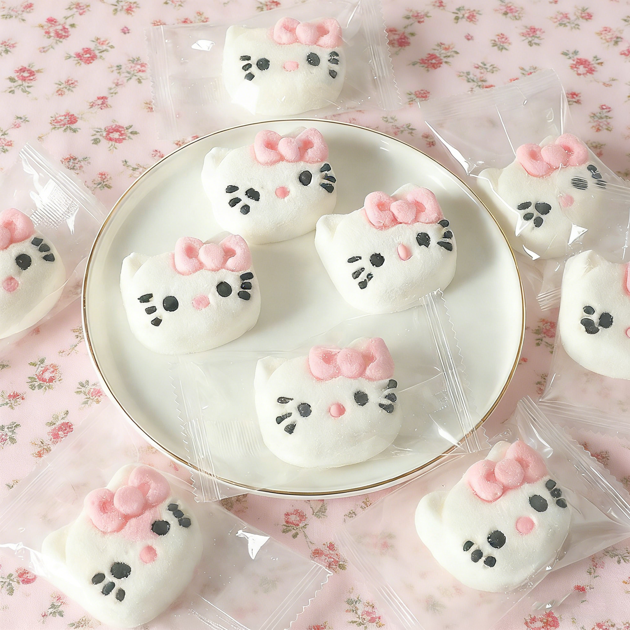 网红祈福kt猫棉花糖可爱粉色蝴蝶结猫猫棉花糖小蛋糕甜品装饰摆件,淘宝优惠券,粉丝福利购,淘宝优惠卷