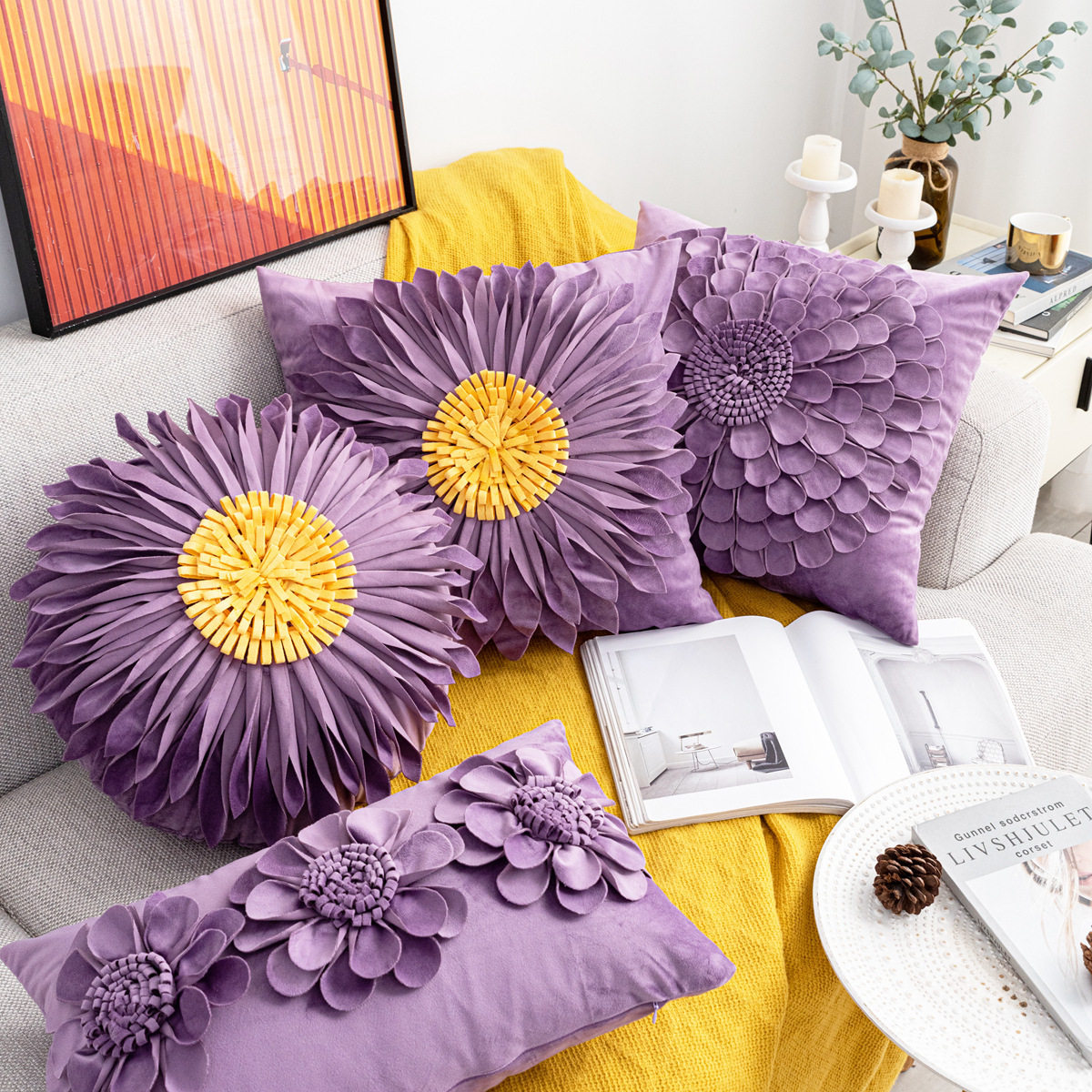 沙发抱枕紫色公主风花朵抱枕套办公室沙发靠枕网红ins风床头靠套,淘宝优惠券,粉丝福利购,淘宝优惠卷