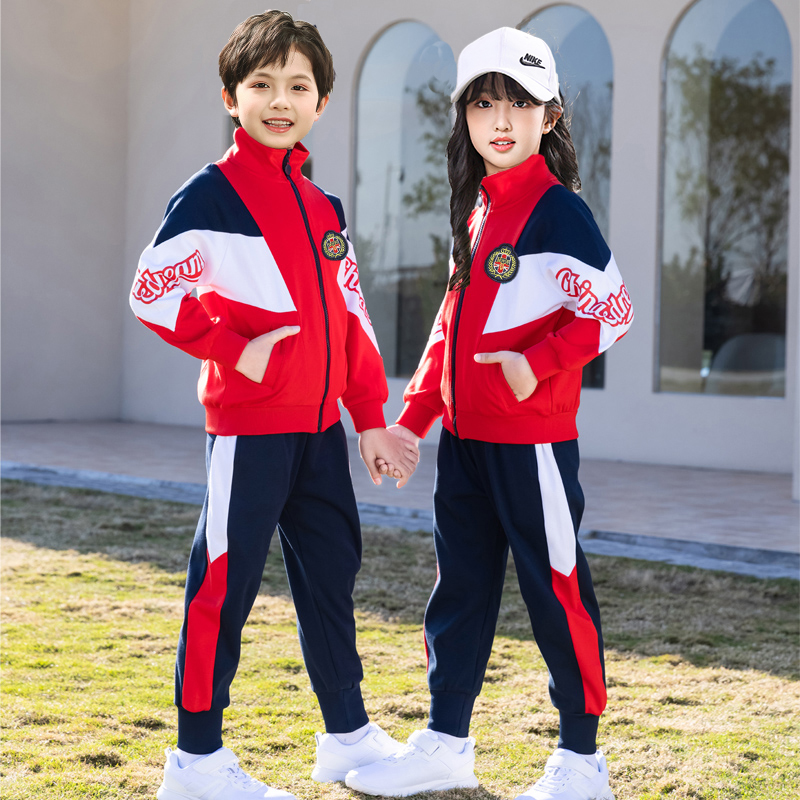 小学生校服秋冬装冲锋衣三件套一年级运动会班服幼儿园园服春秋款 - 图0