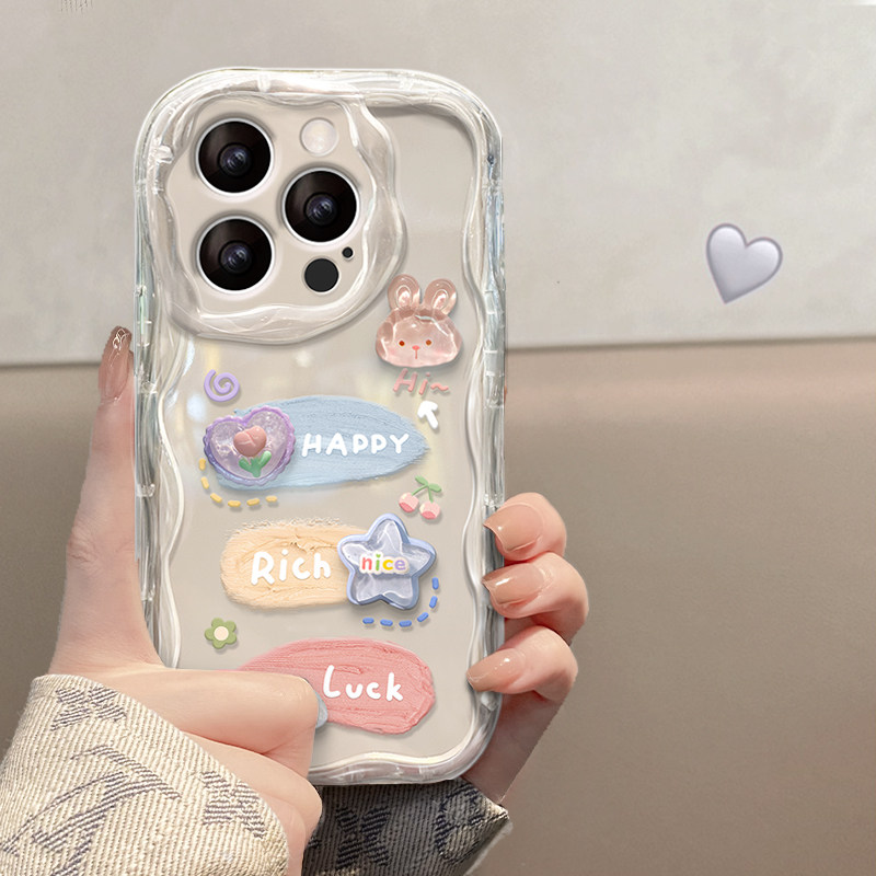 适用苹果17promax手机壳iPhone16/15新女款14防摔13/12mini透明xs/xr颜料兔子公仔链条8/7plus奶油纹6s保护套,淘宝优惠券,粉丝福利购,淘宝优惠卷