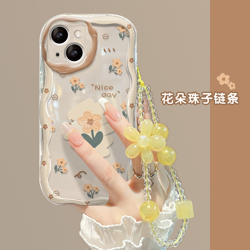 适用苹果15手机壳iPhone14promax防摔13/12mini新女款11透明xs/xr奶黄色花朵7plus奶油纹8p/se2软壳6s保护套 - 图1