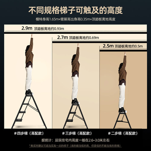 格美居多功能家用梯子折叠梯伸缩加厚铝合金人字梯三步楼梯小梯凳 - 图3