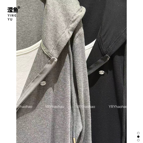 好好 60011大码修身连帽假两件卫衣长袖拉链开衫显瘦百搭运动上衣 - 图2