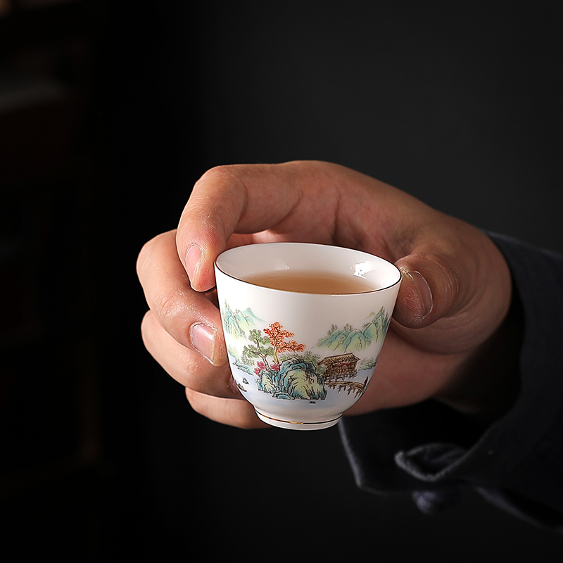 白瓷小茶杯6只单茶杯德化白瓷甜白羊脂玉瓷描金品茗闻香杯主人杯-图1