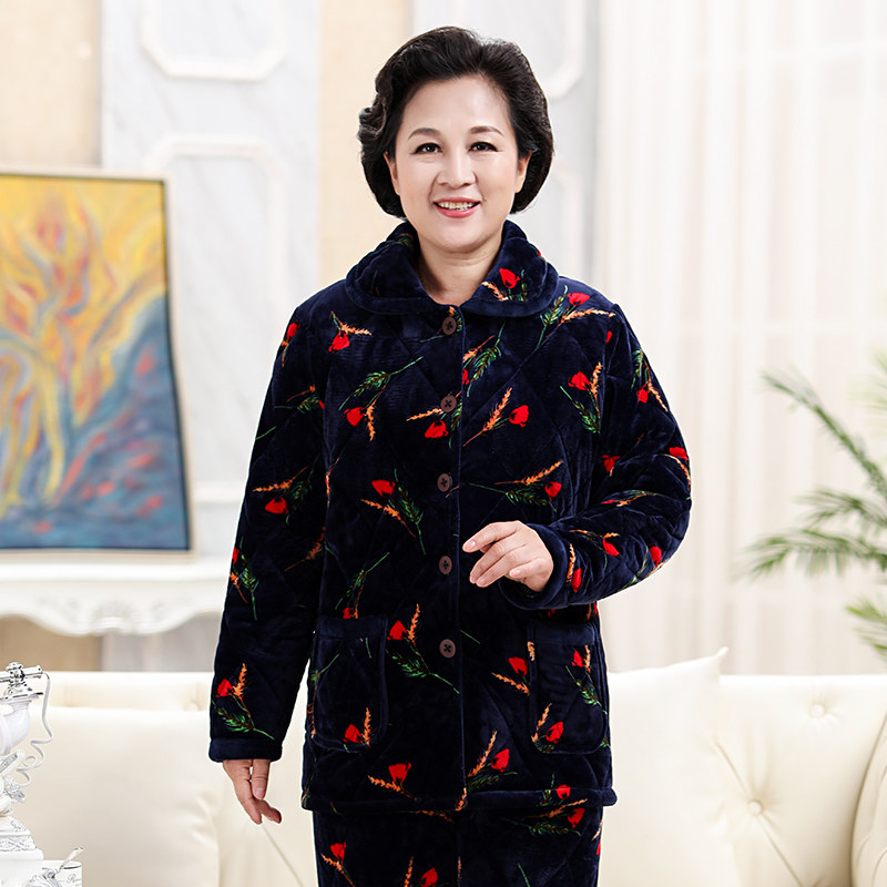 中老年冬季加绒法兰绒婆婆睡衣 羽浪姿睡衣/家居服套装