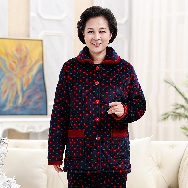 中老年冬季加绒法兰绒婆婆睡衣 羽浪姿睡衣/家居服套装