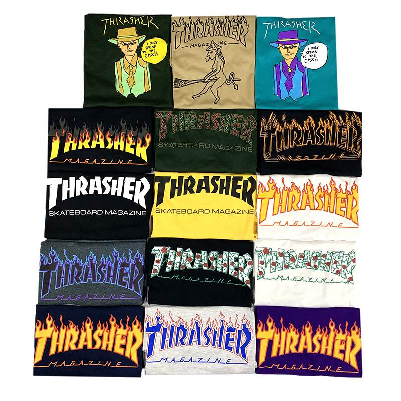 愚人潮社 Thrasher Flame正品美版紫色火焰短袖滑板潮牌T恤王一博-图1