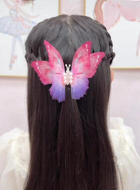 2023年新款会动的渐变蝴蝶儿童发夹发卡碎发薄纱侧边夹小女孩发饰