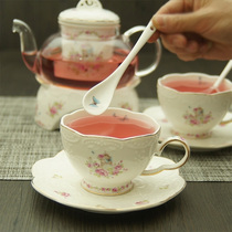 P ceramic flower teapot suit cooking fruit teapot tea cup insulation thickened high temperature resistant glass tea set heating base