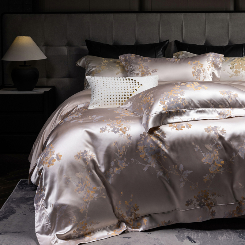轻奢高级感100S天丝棉四件套锦缎提花被套床单笠柔软裸睡床上用品 - 图2