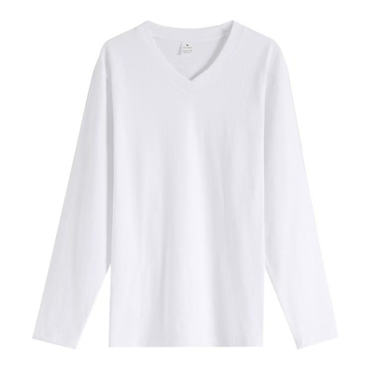 纯棉V领长袖重磅无缝鸡心领打底T恤男女宽松定制LOGO工作服文化衫,淘宝优惠券,粉丝福利购,淘宝优惠卷