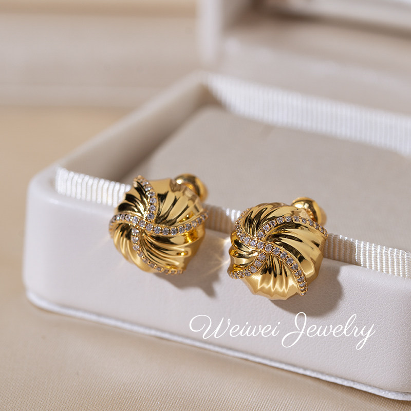 扭纹绣球耳钉法式轻奢复古S925银镀18K金旋纽圆球镶钻耳钉耳饰女,淘宝优惠券,粉丝福利购,淘宝优惠卷