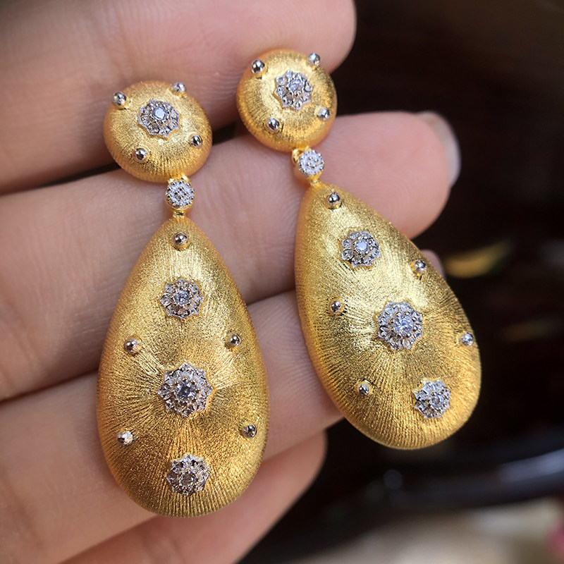 复古意大利精工拉丝工艺s925纯银镀金奢华四叶草镶钻耳环耳钉,淘宝优惠券,粉丝福利购,淘宝优惠卷