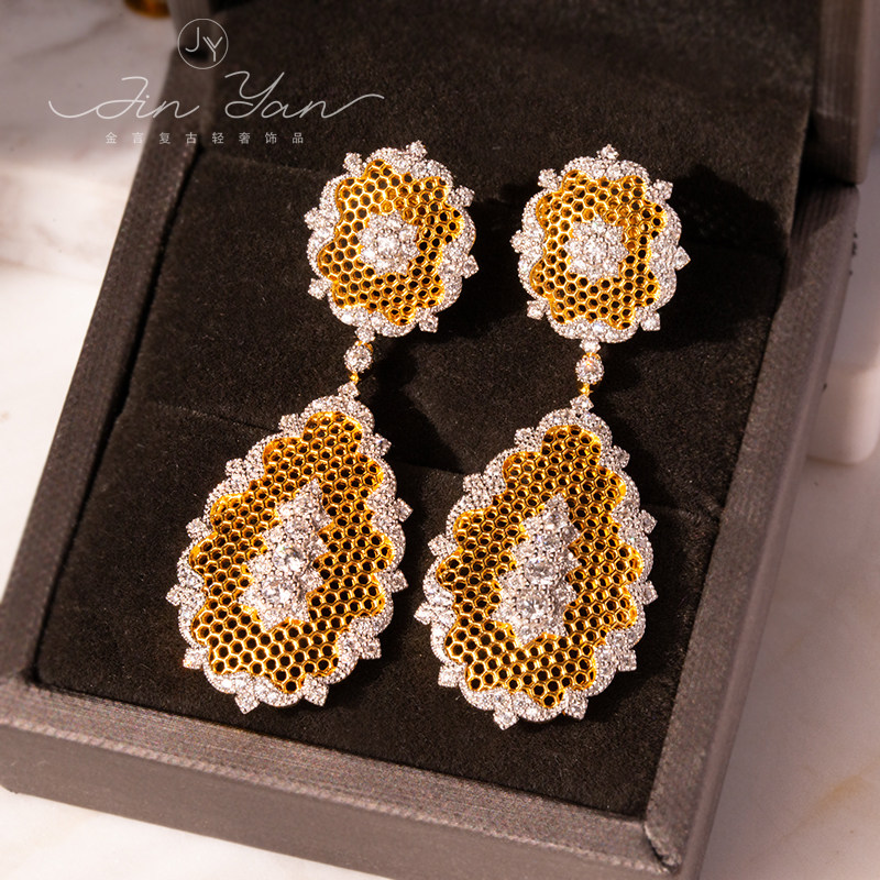 复古意大利珠罗纱工艺s925银镀18K金蕾丝蜂巢镂空气质耳环耳坠,淘宝优惠券,粉丝福利购,淘宝优惠卷